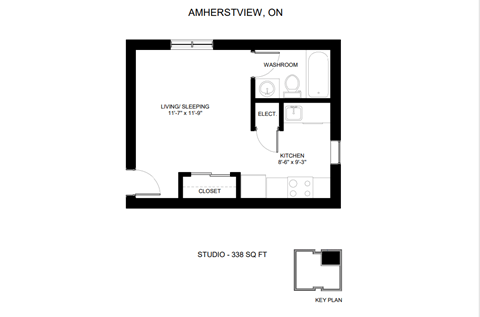 Floor plan for studio, 1 bath
